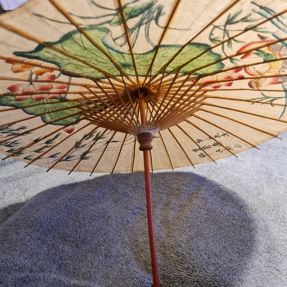 Vintage Japanese Rice Paper Oriental Parasol Umbre - Picture 3 of 6